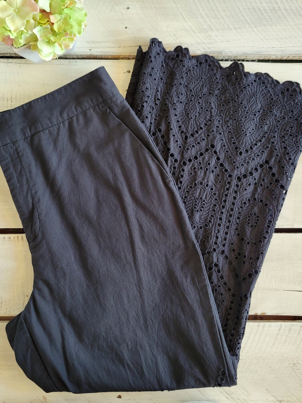 INC International Concepts Black Eyelet Lace Wide Flare Pants Sz 14